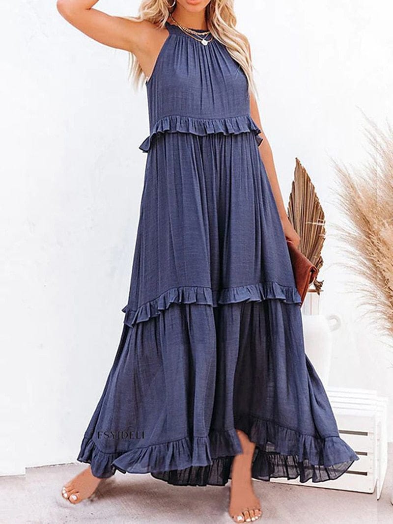 Anna™ Navy Blue Loose Summer Festive Maxi Dress