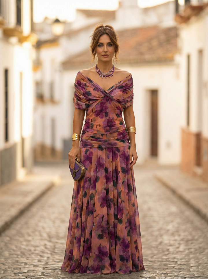 Leo | Women's Off-Shoulder V-Neck Maxi Dress