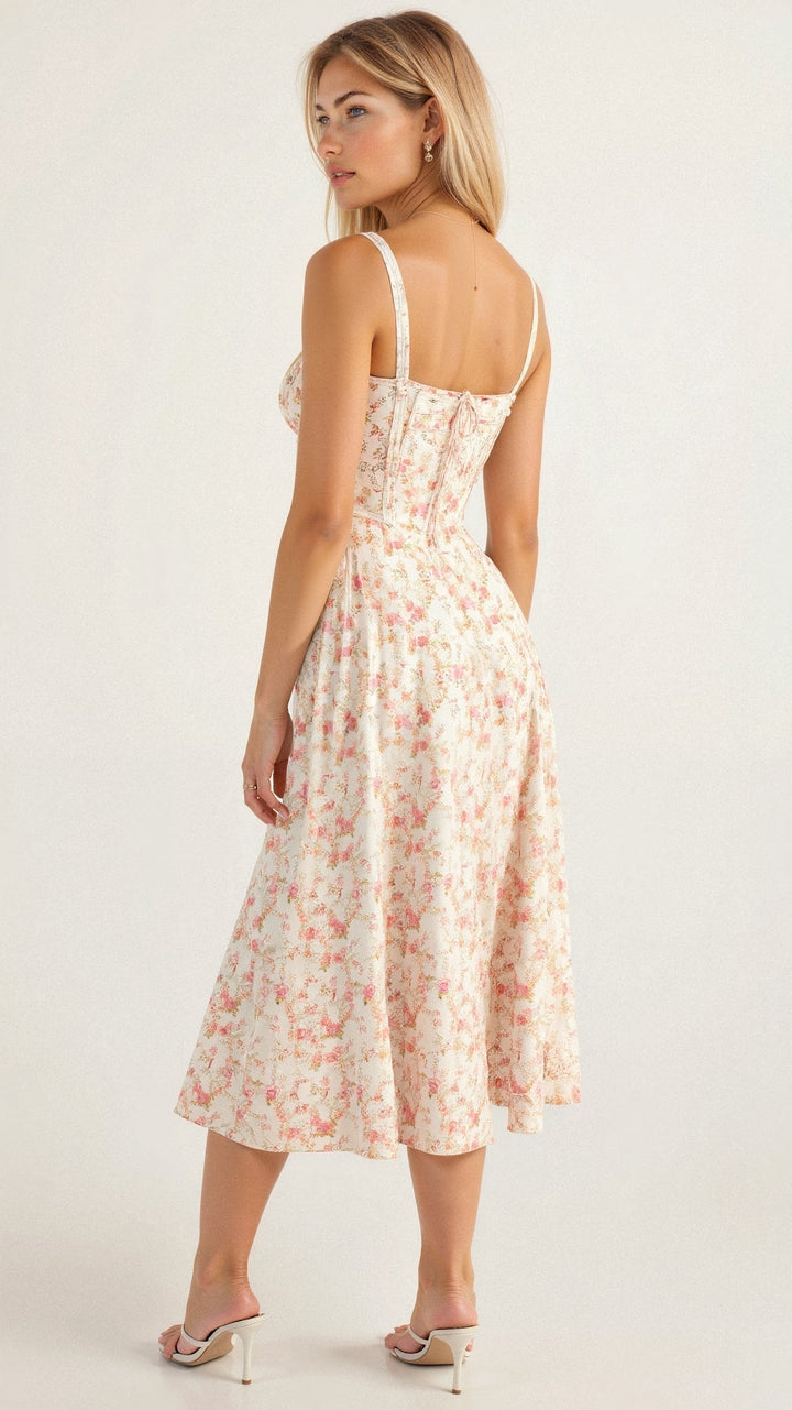 Margaret | Women's Corset Midi Dress with Side Slit