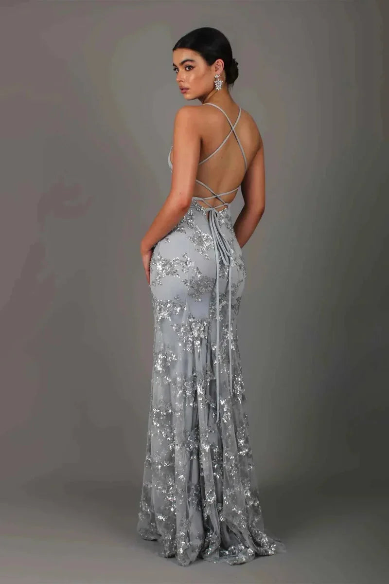 Nora - Elegant floor-length evening gown with sequin embellishment