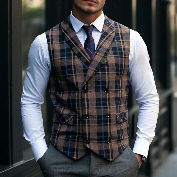 James | Men's checked vest with buttons and pockets