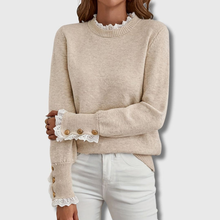 Odalys | Women’s Round-Neck Lace Sweater with Buttons