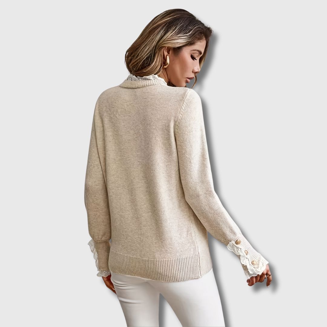 Odalys | Women’s Round-Neck Lace Sweater with Buttons