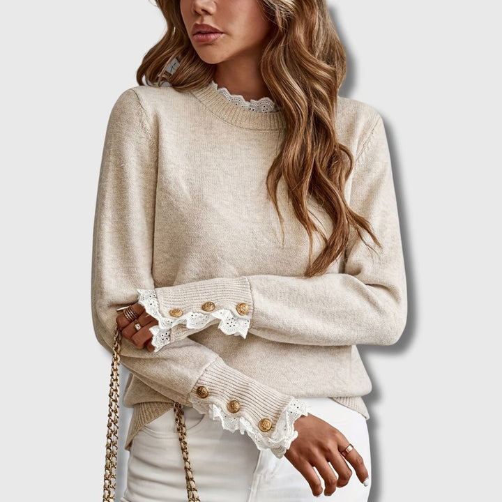 Odalys | Women’s Round-Neck Lace Sweater with Buttons