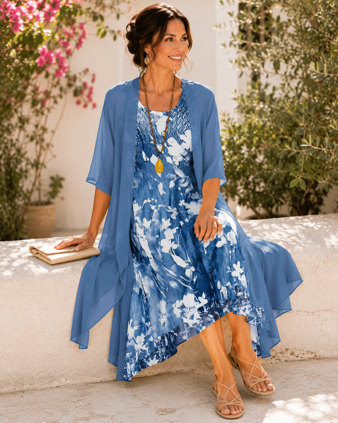 Olivia | Damen Blumen-Midi-Kleid mit quadratischem Ausschnitt