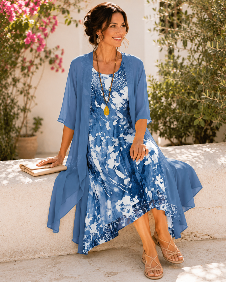 Olivia | Damen Blumen-Midi-Kleid mit quadratischem Ausschnitt