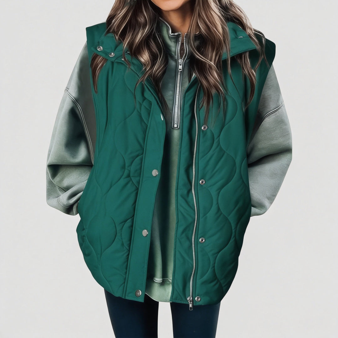 Women's vest with buttons and pockets, hood