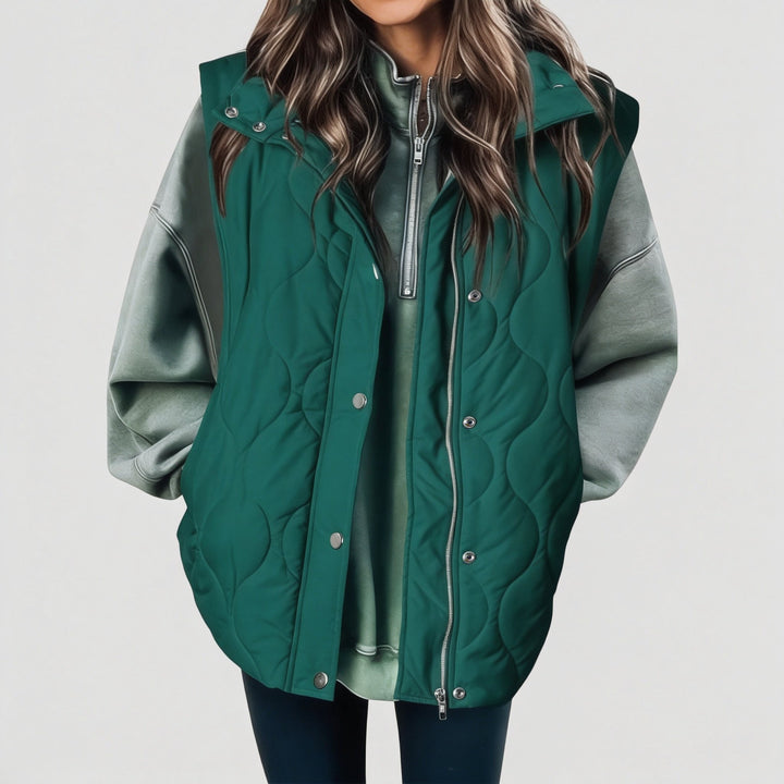 Women's vest with buttons and pockets, hood