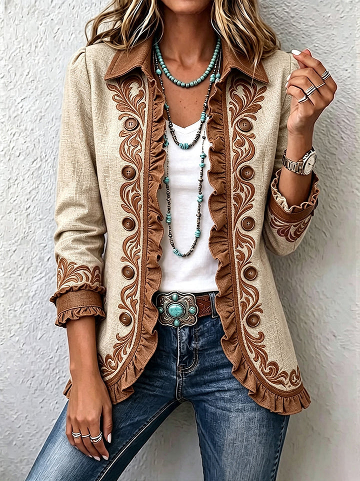 Women's Long-Sleeve Ruffled Button Jacket