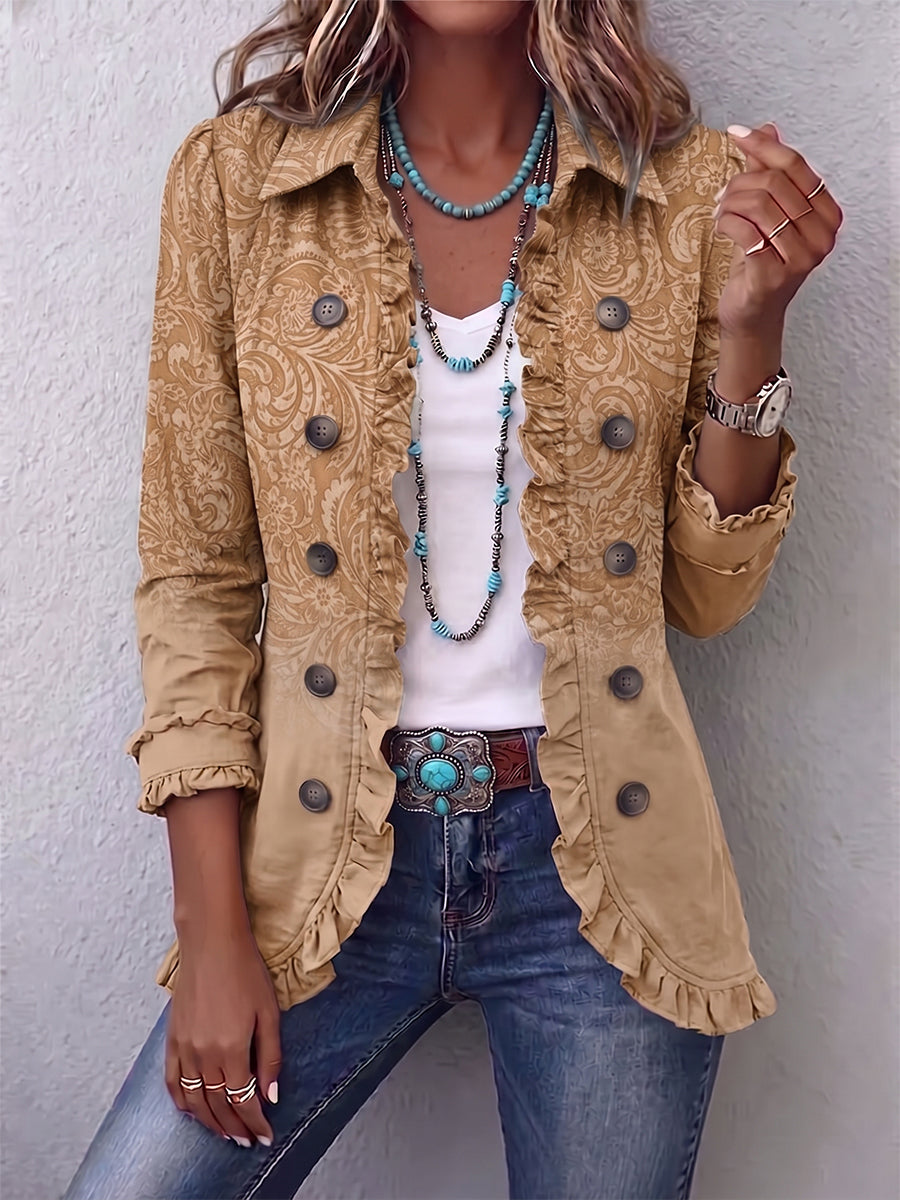 Women's Long-Sleeve Ruffled Button Jacket