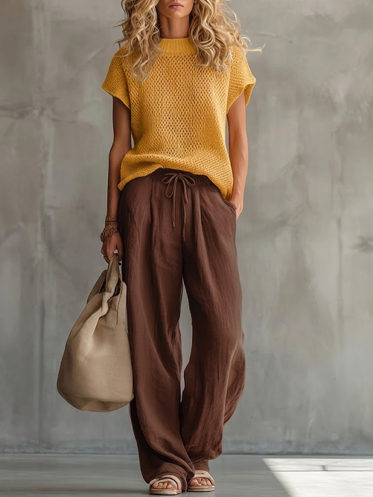 Damen Zweiteiliges Set mit Bindegürtel und Taschen