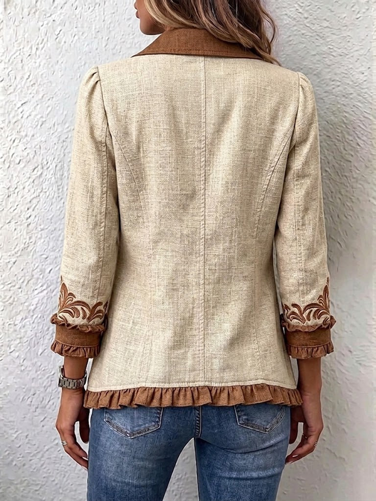 Women's Long-Sleeve Ruffled Button Jacket