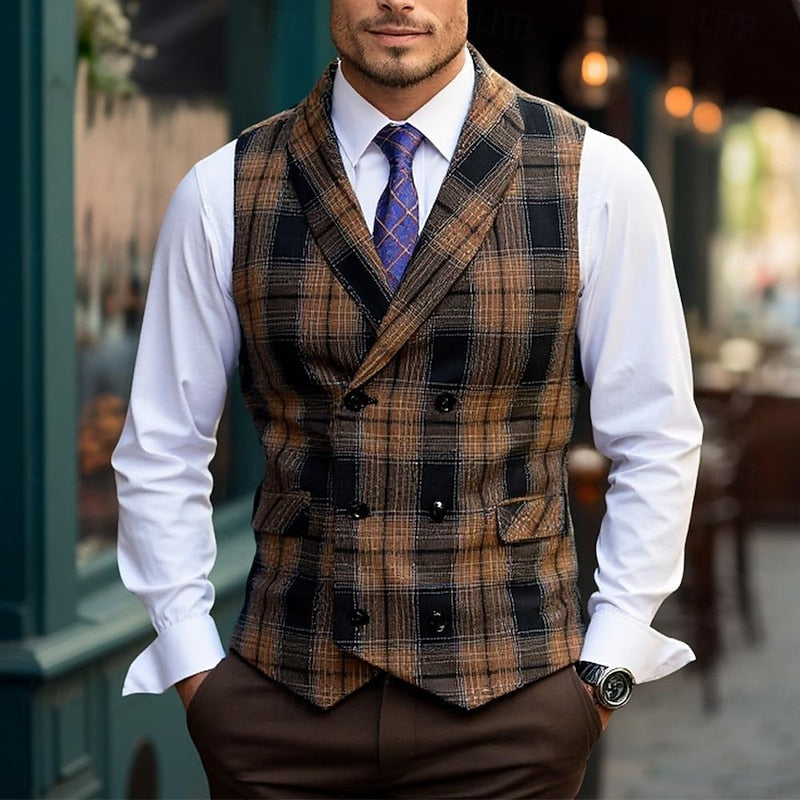 James | Men's checked vest with buttons and pockets