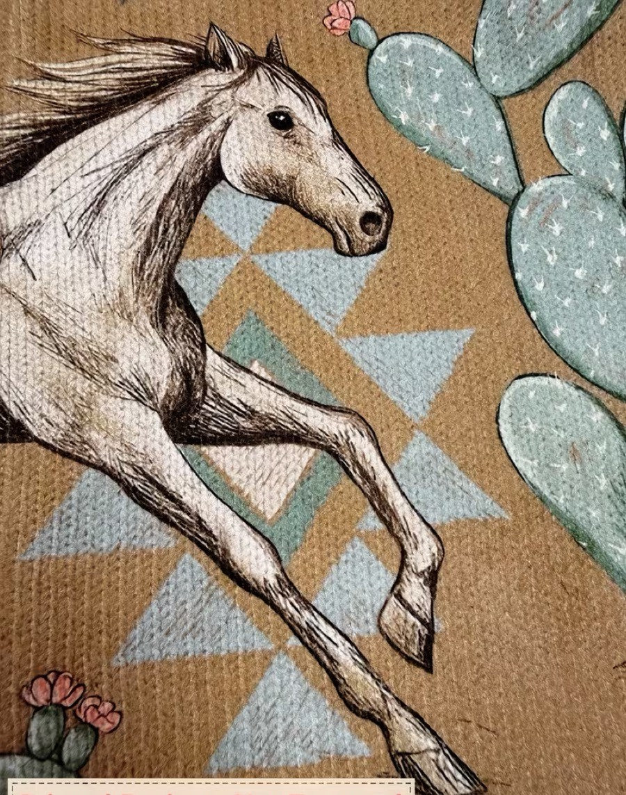 Women's cardigan with Southwestern horse and cactus pattern