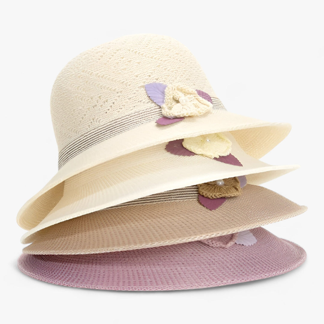 Sonnenhut mit breiter Krempe und Perlenblumen für Damen