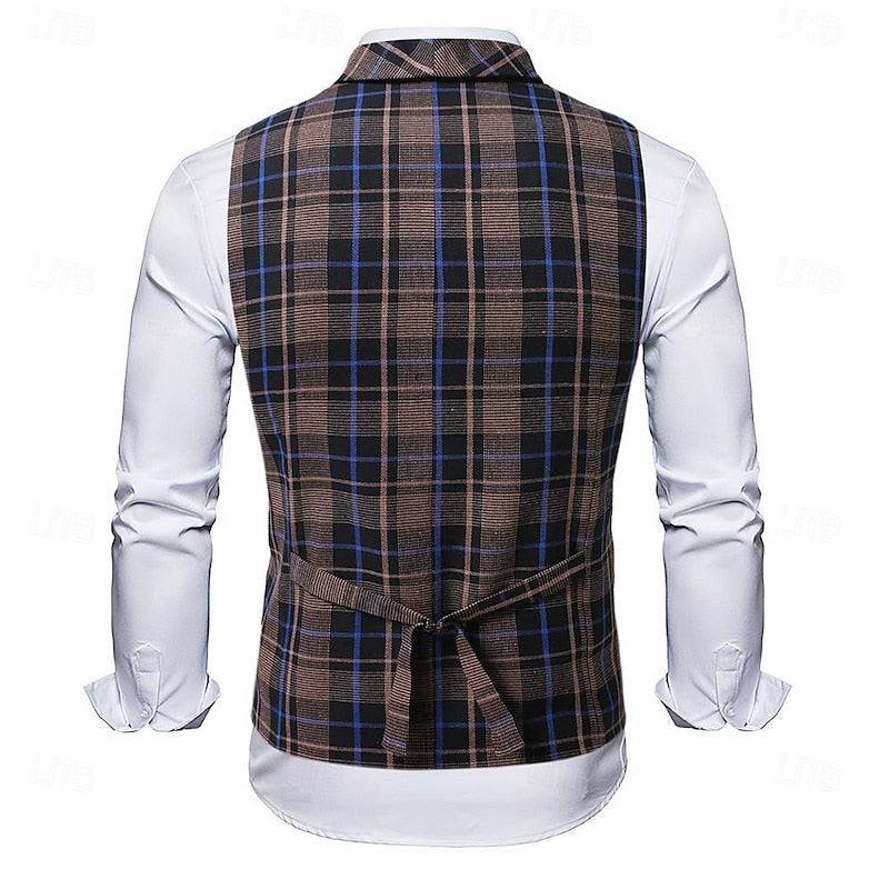 James | Men's checked vest with buttons and pockets