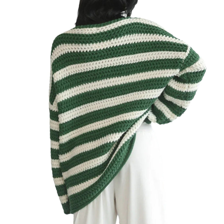 Women's striped pullover with a crew neck and long sleeves