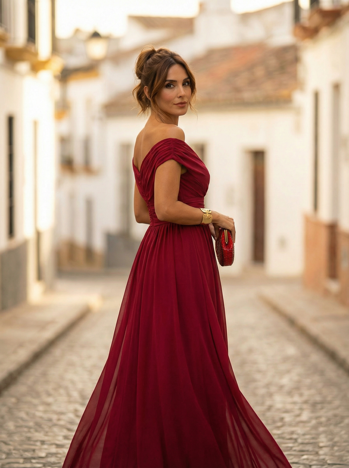 Leo | Women's Off-Shoulder V-Neck Maxi Dress