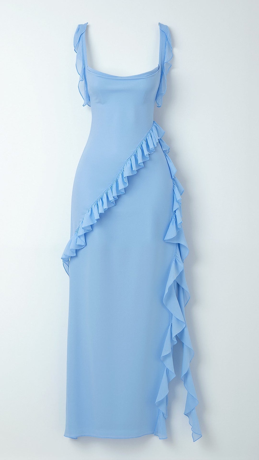 Laura | Damen Maxikleid mit Rüschen und seitlichem Schlitz