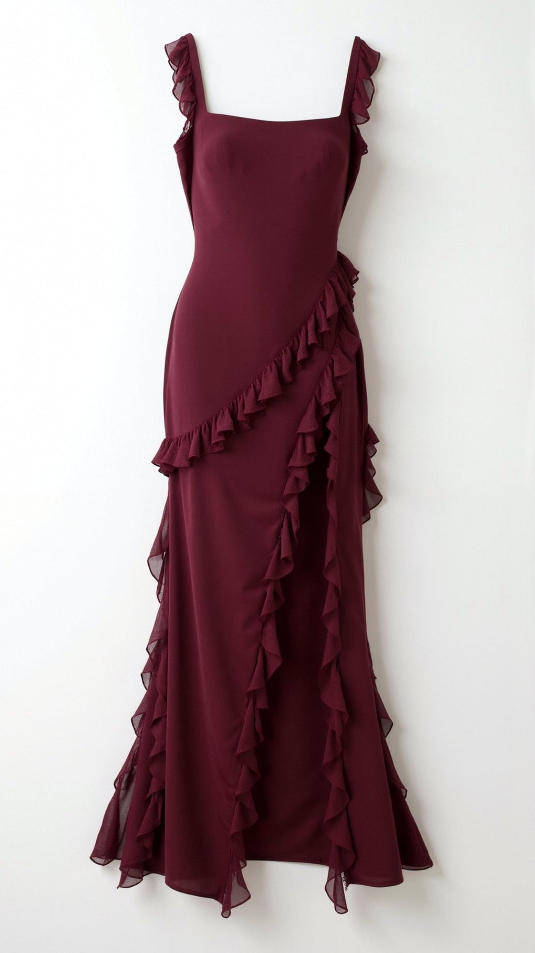 Laura | Damen Maxikleid mit Rüschen und seitlichem Schlitz