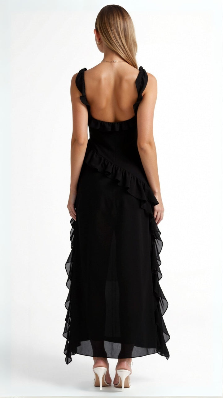 Laura | Damen Maxikleid mit Rüschen und seitlichem Schlitz
