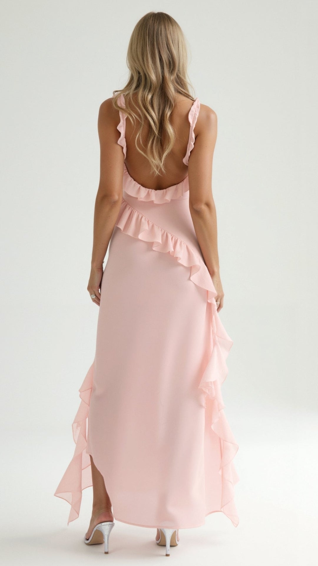 Laura | Damen Maxikleid mit Rüschen und seitlichem Schlitz