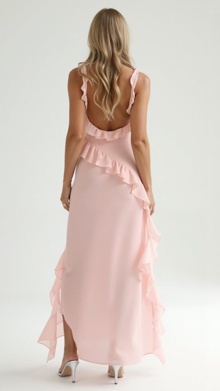 Laura | Damen Maxikleid mit Rüschen und seitlichem Schlitz