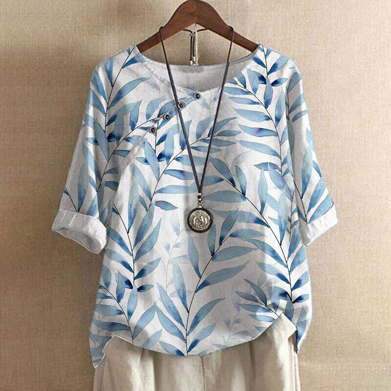 Claudine™ – Blouse with Leaf Print and Button Details
