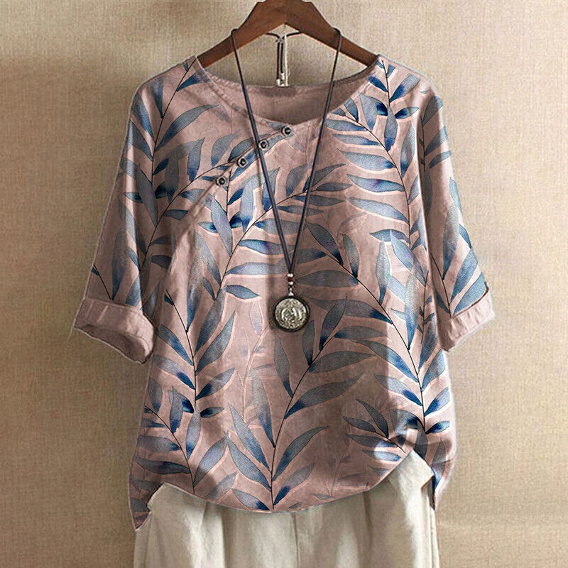 Claudine™ – Blouse with Leaf Print and Button Details