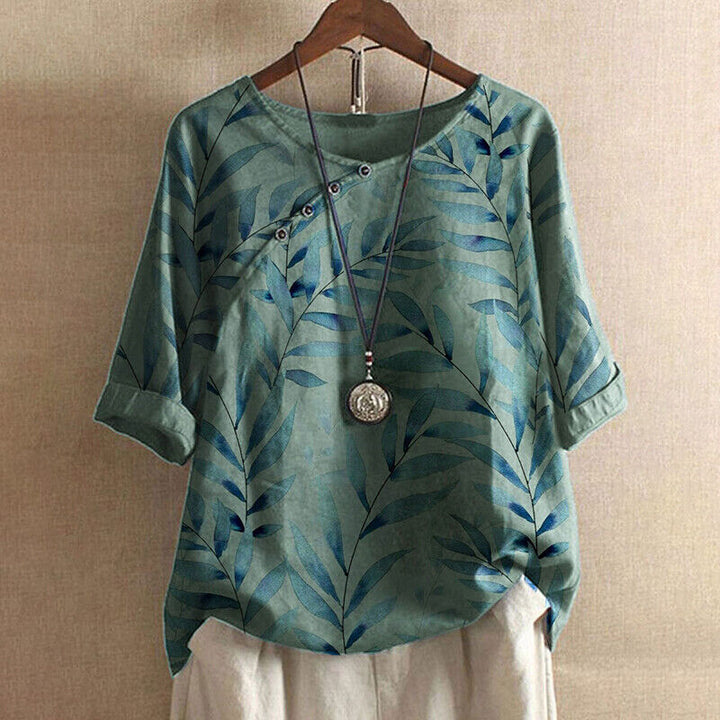 Claudine™ – Blouse with Leaf Print and Button Details