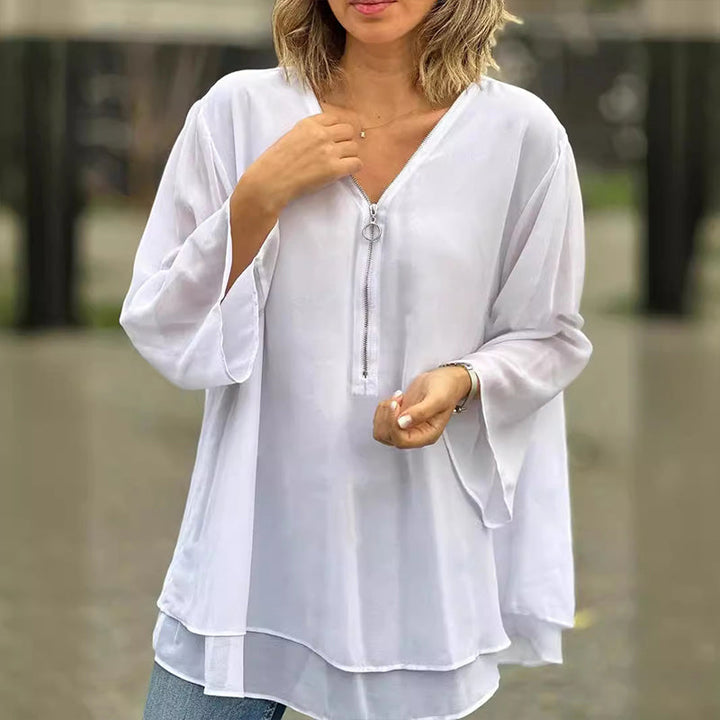 Heidi™ - V-Neck Flowing Zip Top