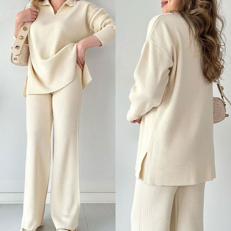 Rosalie - Casual Two-Piece Set with V-Neck and Slit