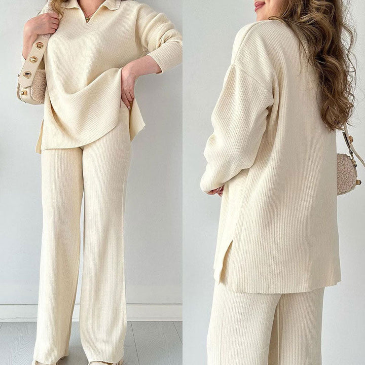 Rosalie - Casual Two-Piece Set with V-Neck and Slit