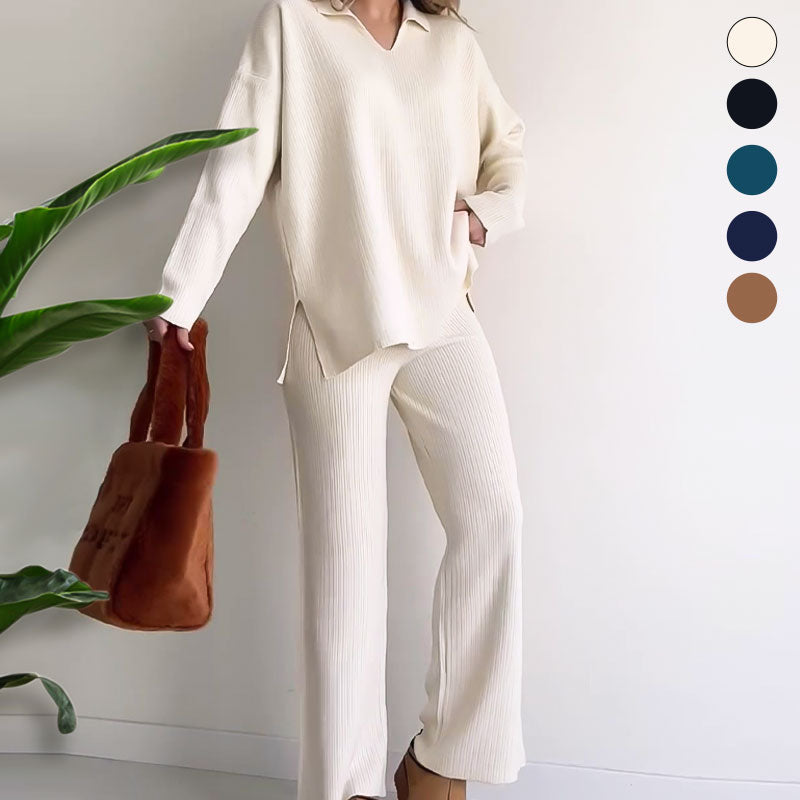 Rosalie - Casual Two-Piece Set with V-Neck and Slit