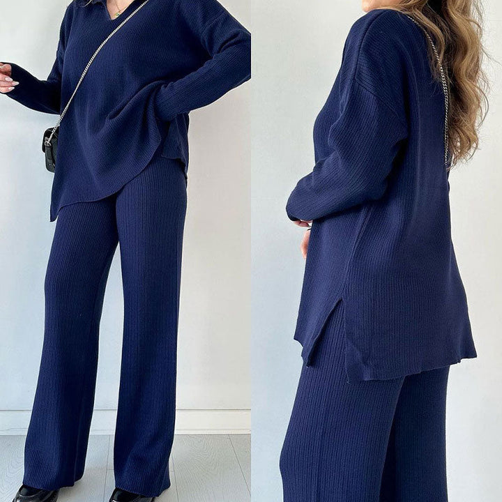 Rosalie - Casual Two-Piece Set with V-Neck and Slit
