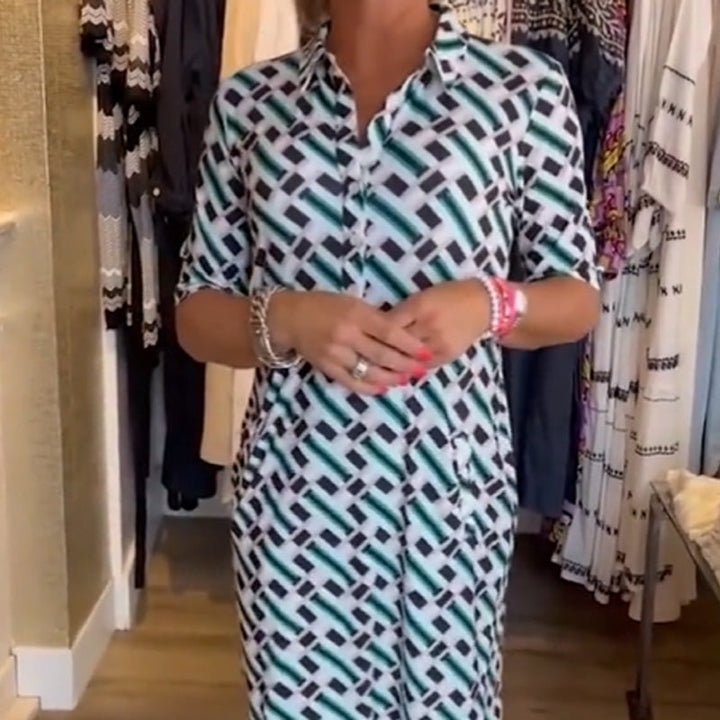 Pamela™ - Geometric Pattern Shirt Dress