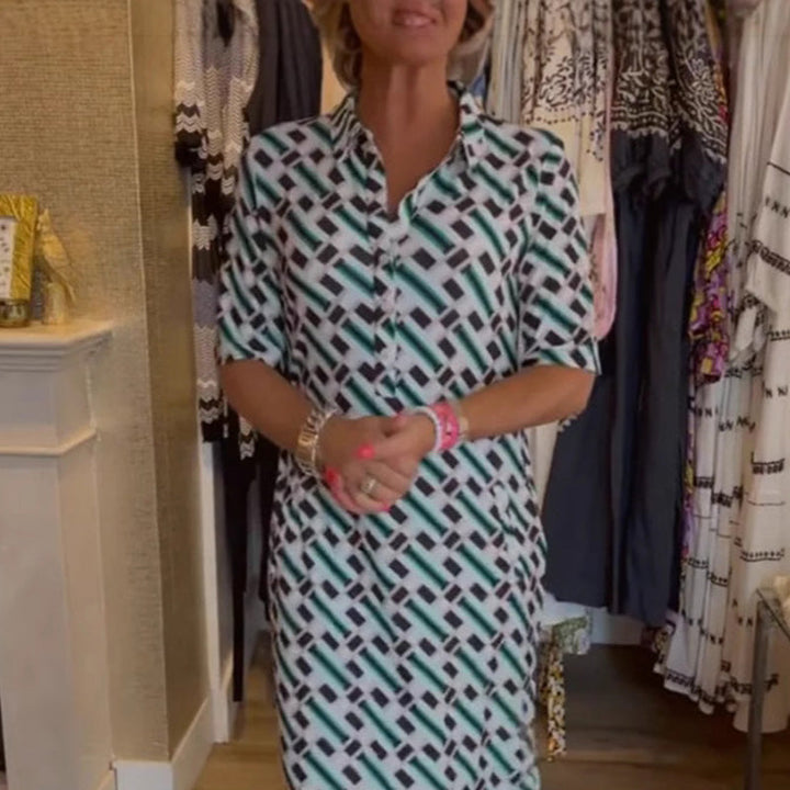 Pamela™ - Geometric Pattern Shirt Dress