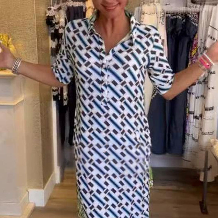 Pamela™ - Geometric Pattern Shirt Dress