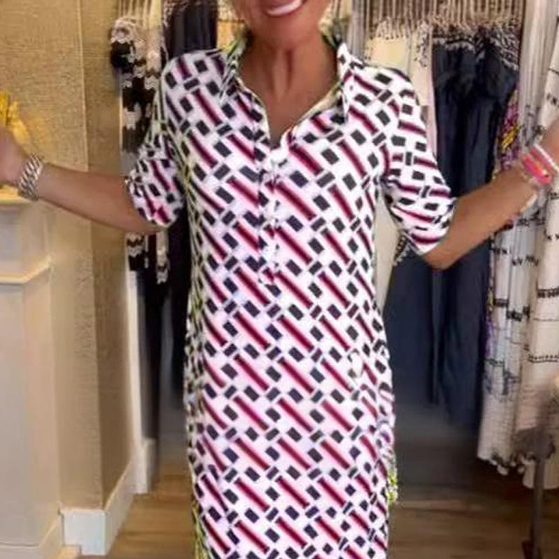 Pamela™ - Geometric Pattern Shirt Dress