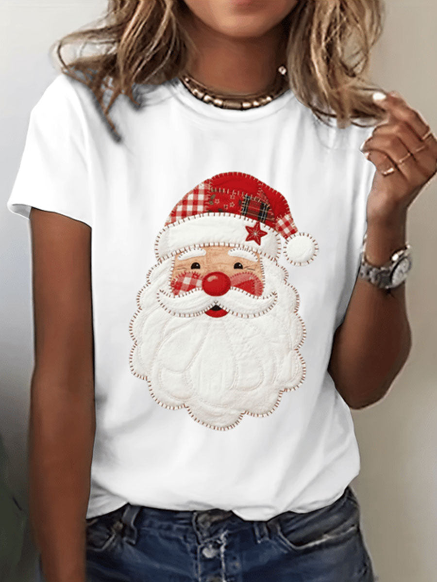 Women's Santa Claus Print Short Sleeve T-Shirt