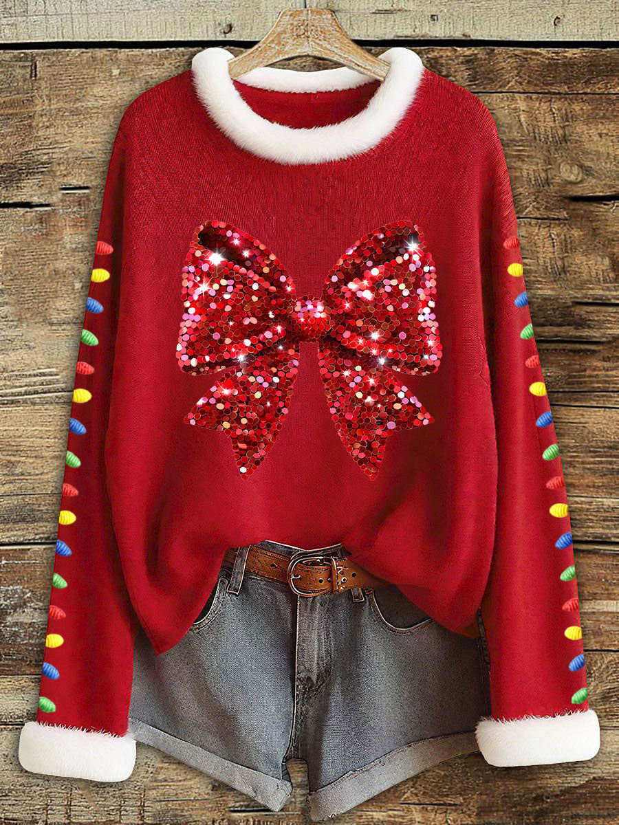 Women's Christmas Bow Decorative Light Tops