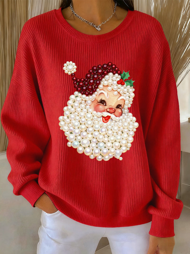 Women's Christmas Pearl Santa Claus Print Casual Sweatshirt