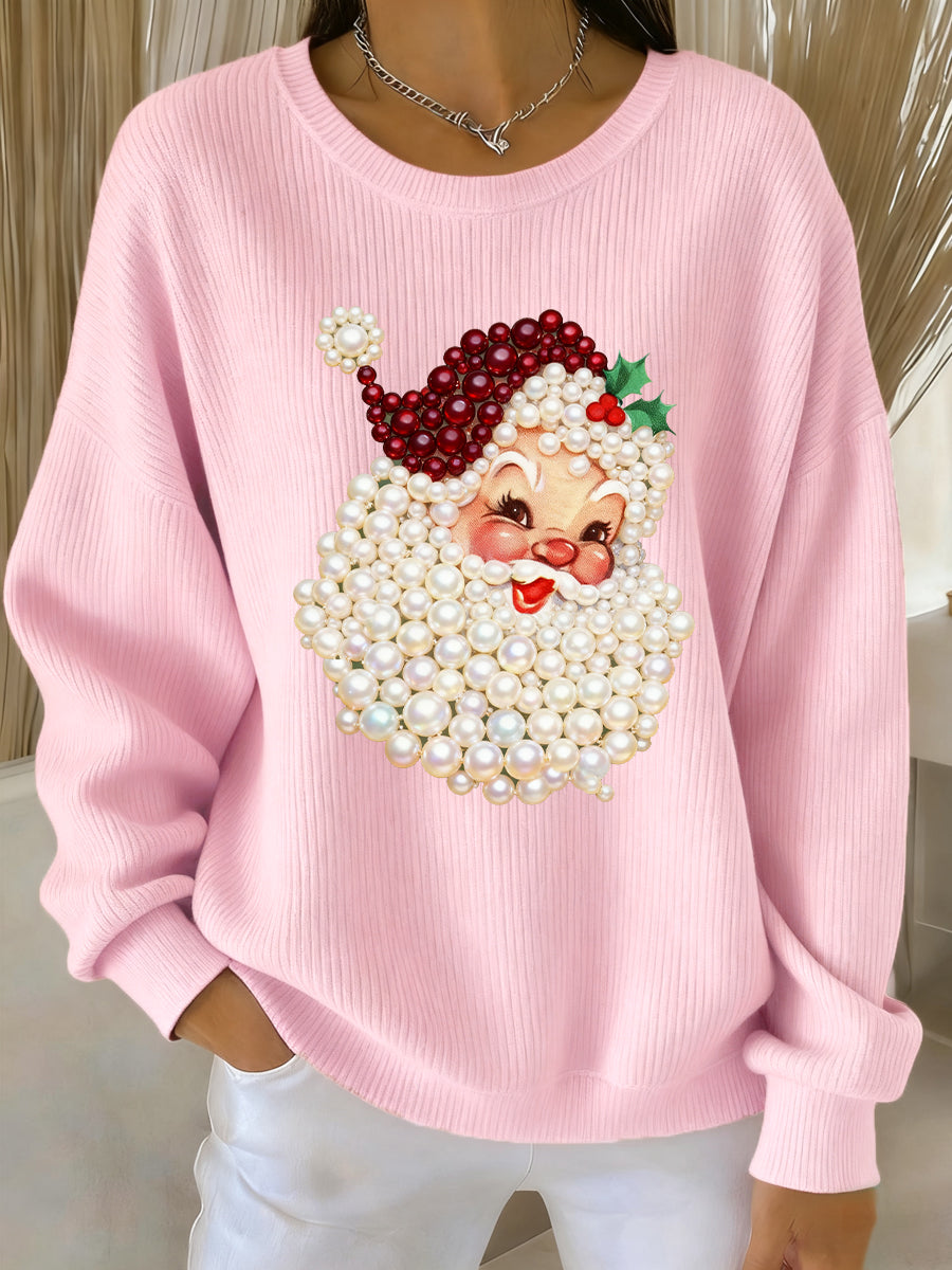 Women's Christmas Pearl Santa Claus Print Casual Sweatshirt