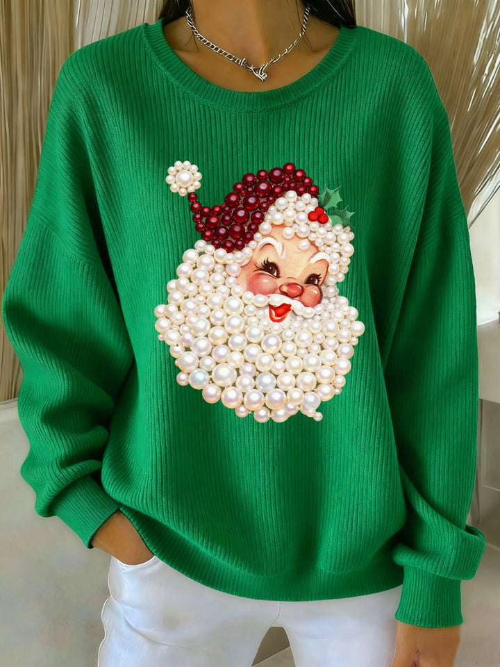 Women's Christmas Pearl Santa Claus Print Casual Sweatshirt