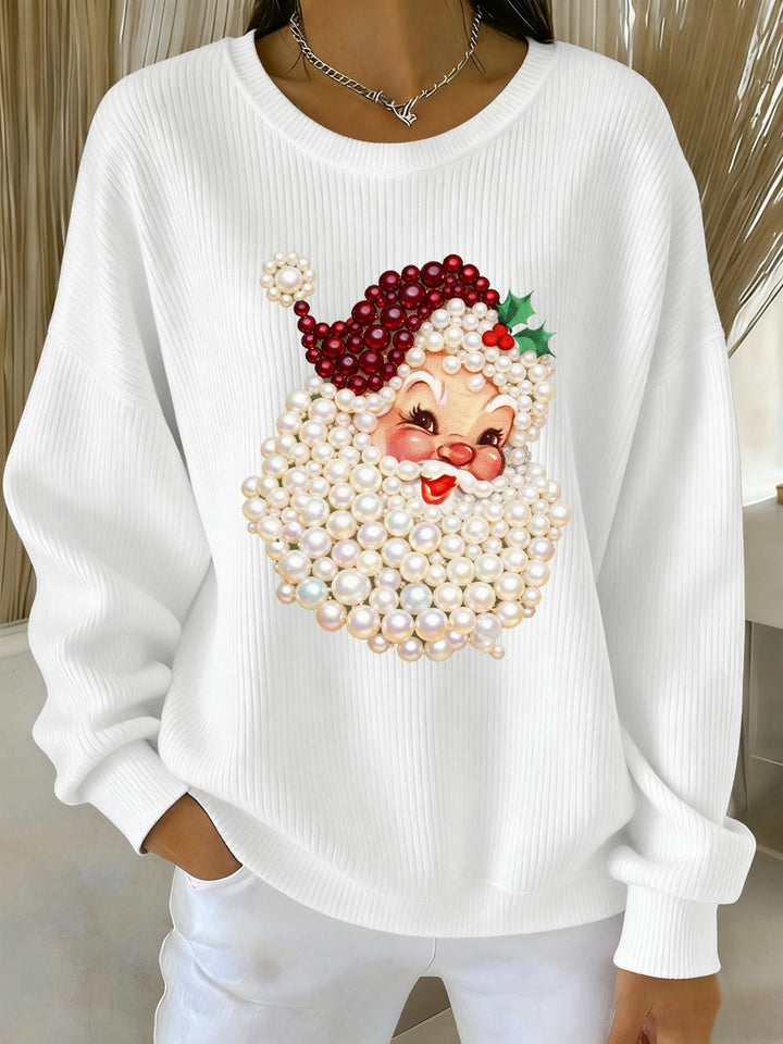Women's Christmas Pearl Santa Claus Print Casual Sweatshirt