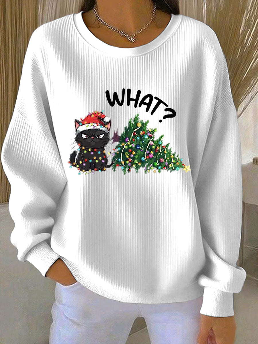 Women's Christmas Ribbed Crew Neck Sweatshirt