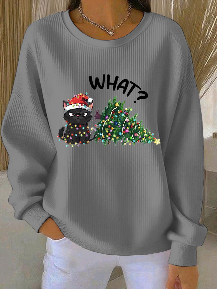 Women's Christmas Ribbed Crew Neck Sweatshirt