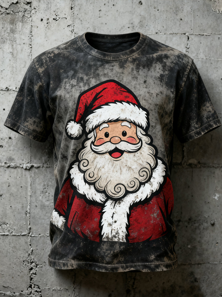 Men's Vintage Santa Print Casual T-Shirt