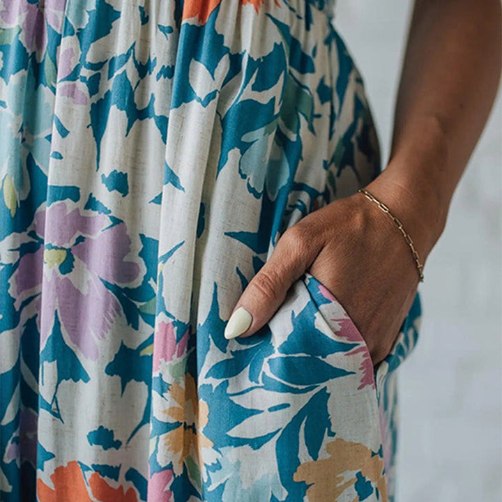 Floral Maxi Dress with Shirred Bodice and Adjustable Straps