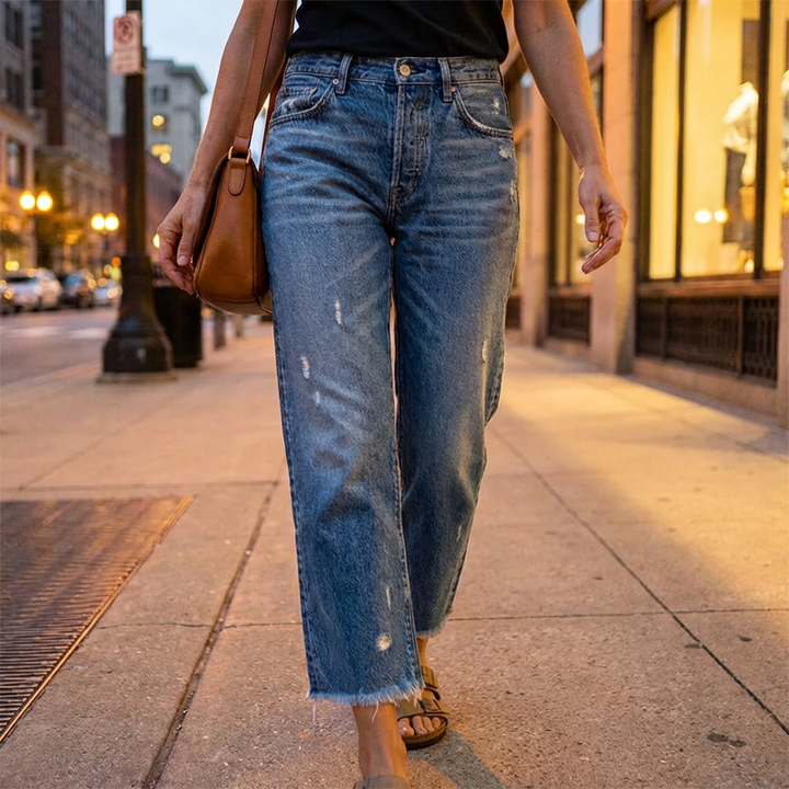 Retro Short Straight Jeans for Women